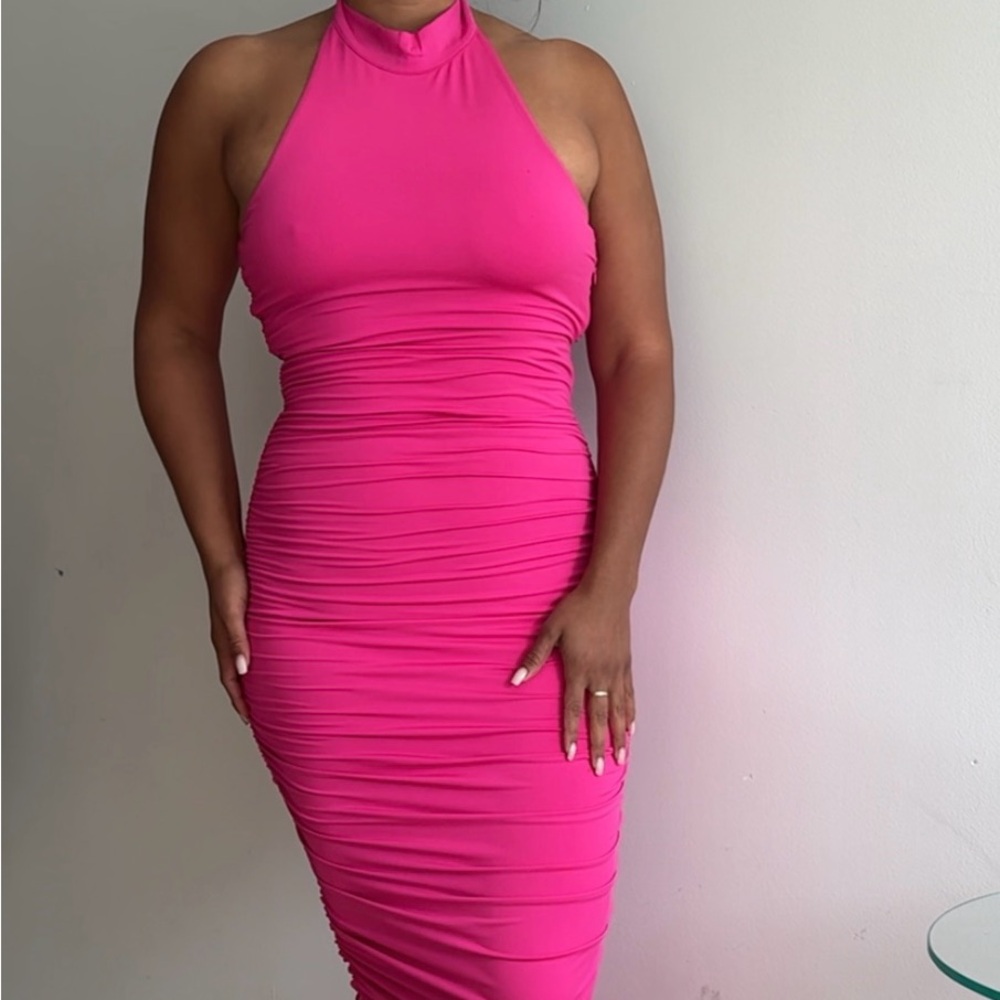 Super down Revolve Pink Halter Dress